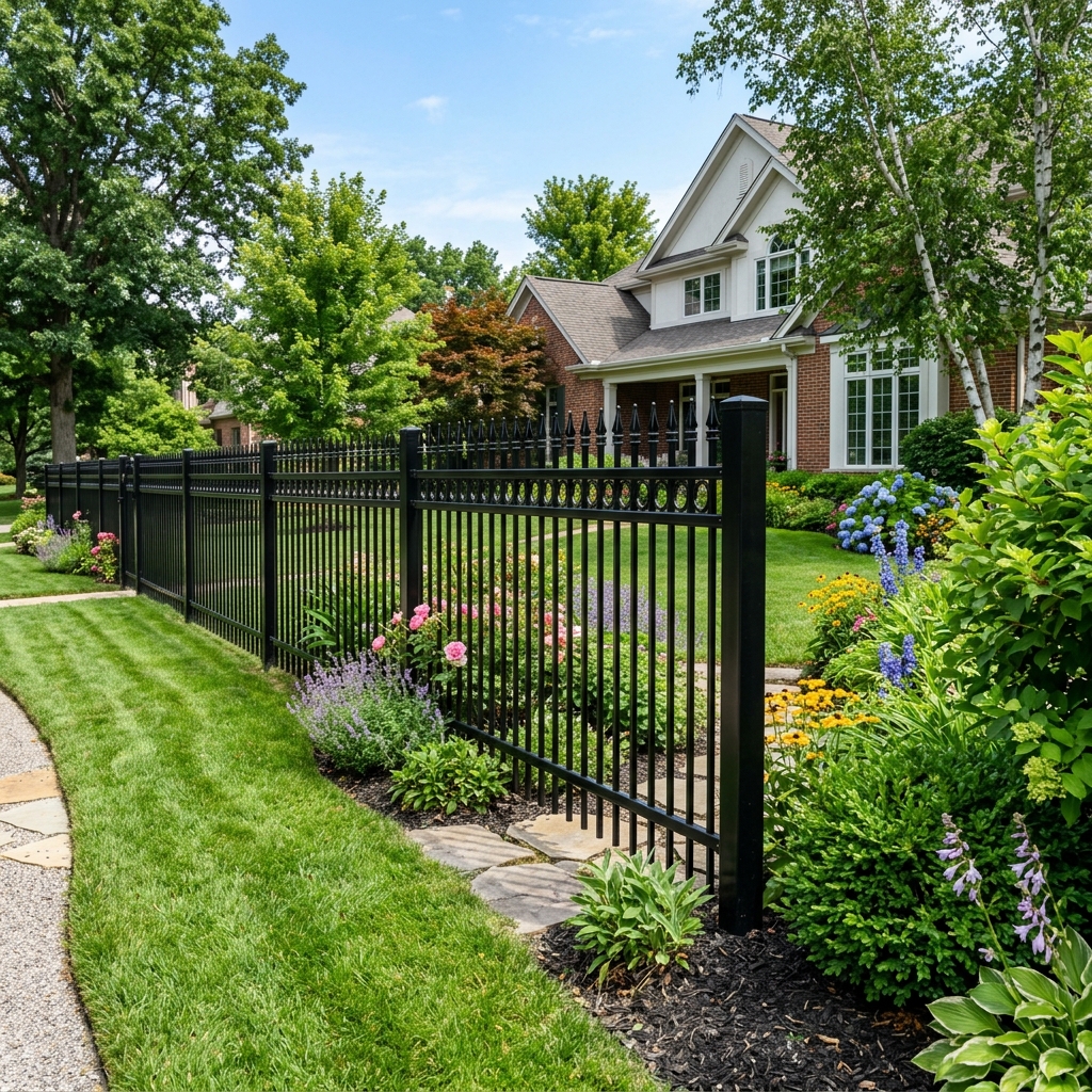 Black aluminum fence installation