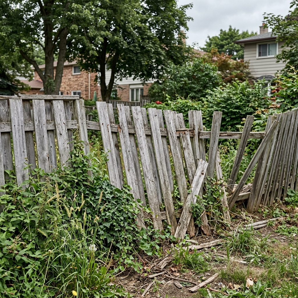 Old weathered broken wooden fence