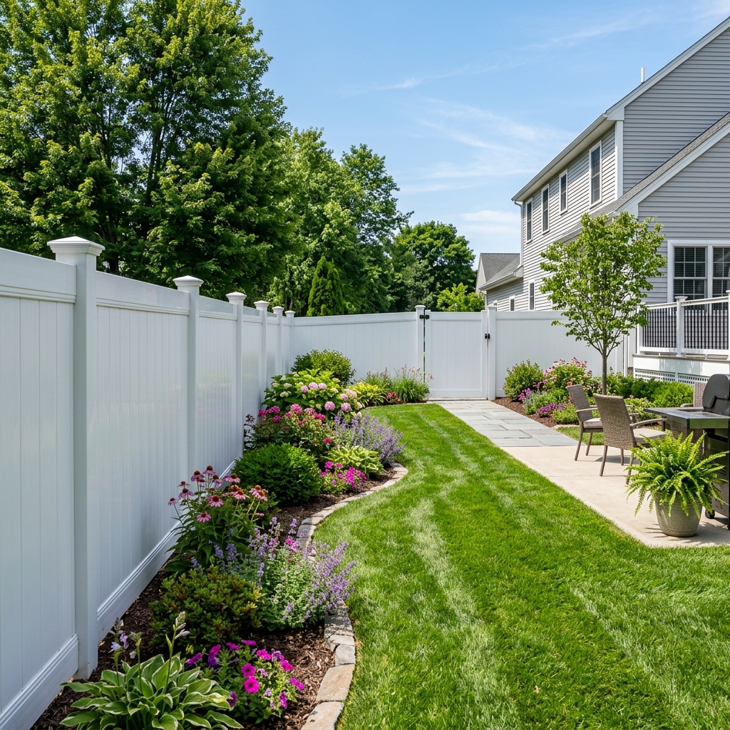 White vinyl privacy fence installation