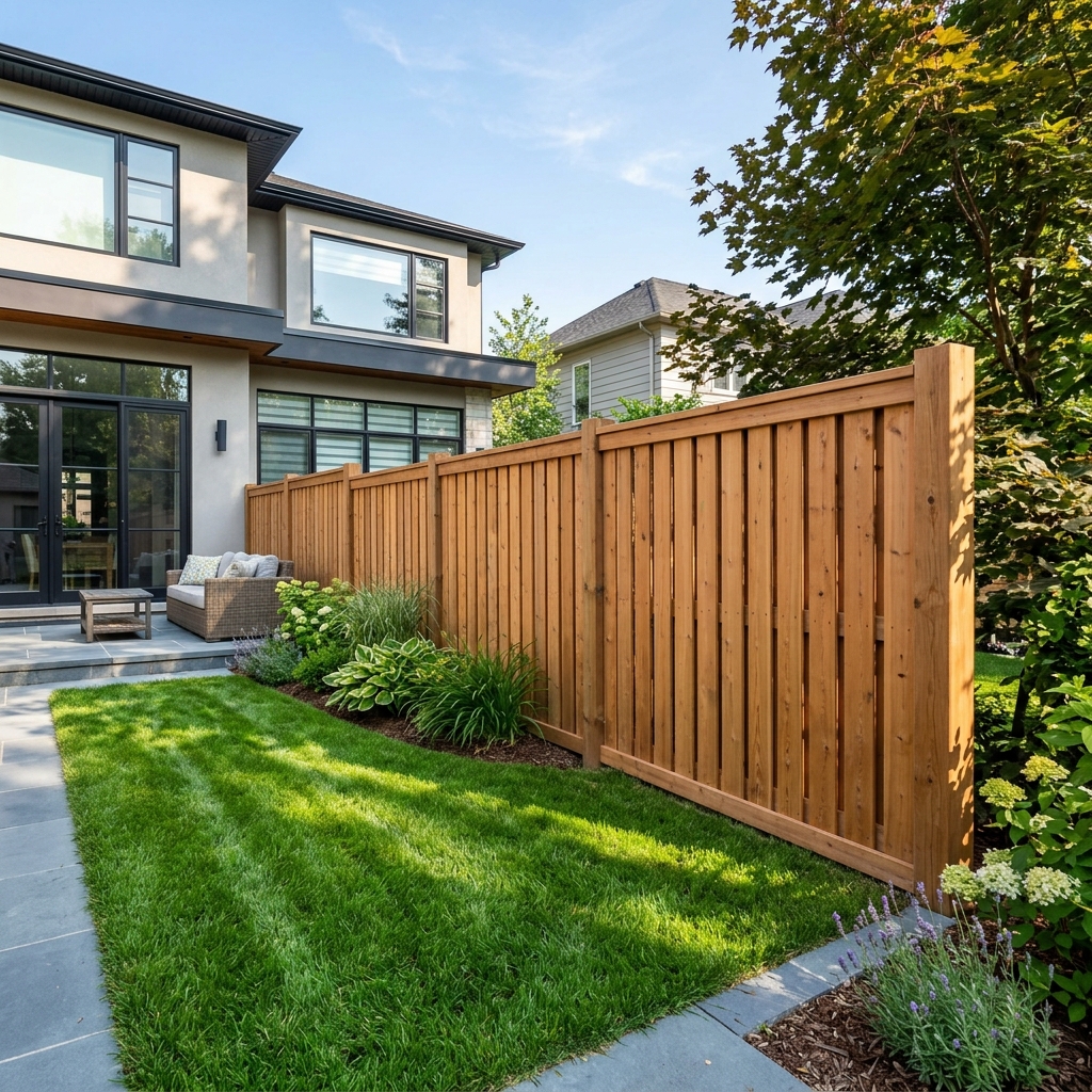 Cedar wood privacy fence installation